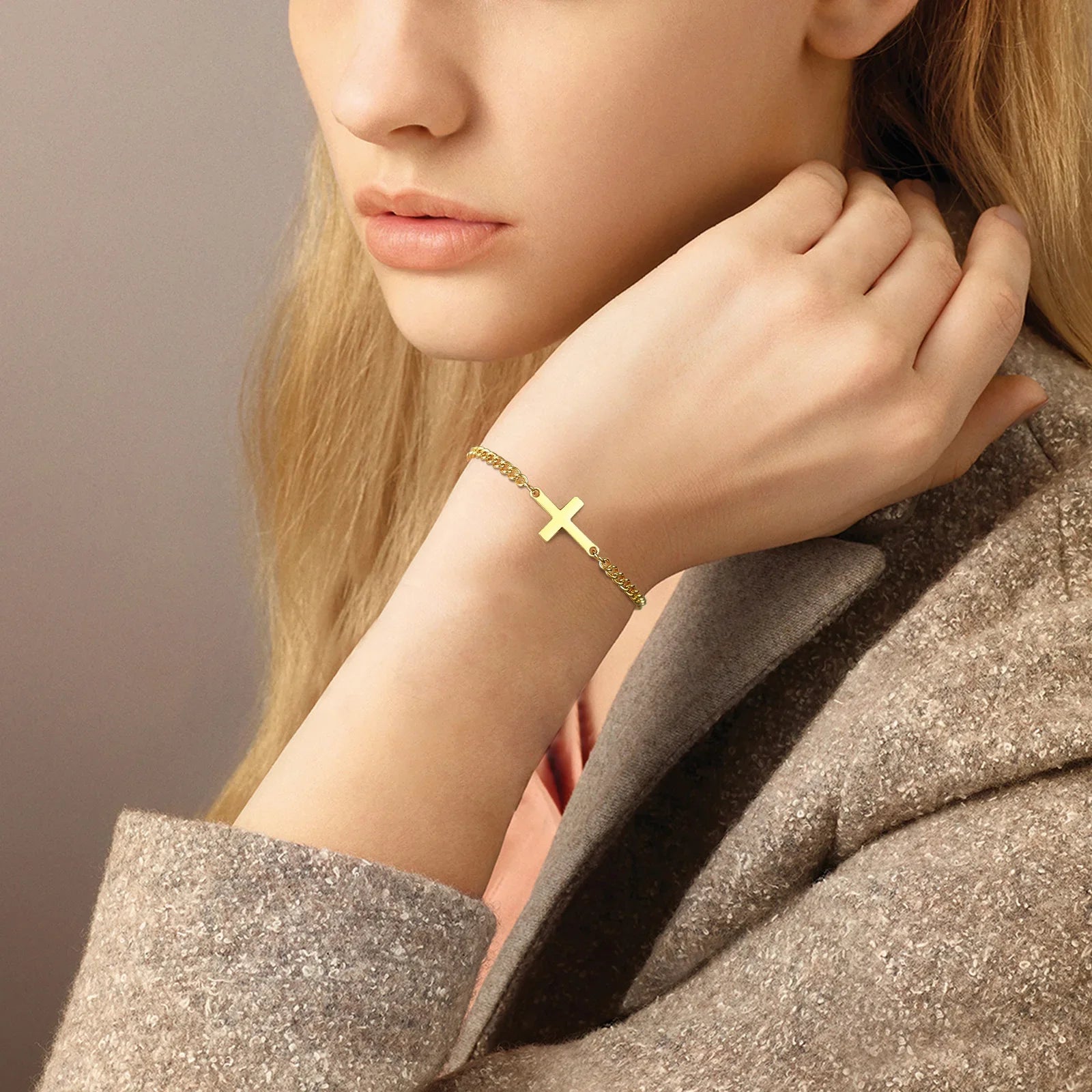 Armbånd Kors Gourmet Kæde Herre Eller Dame guld