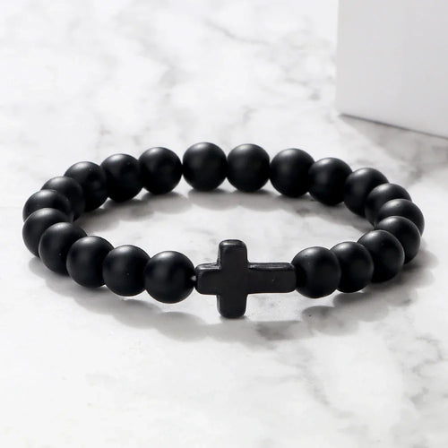 Armbånd Kors i Naturlige Stener svart blank