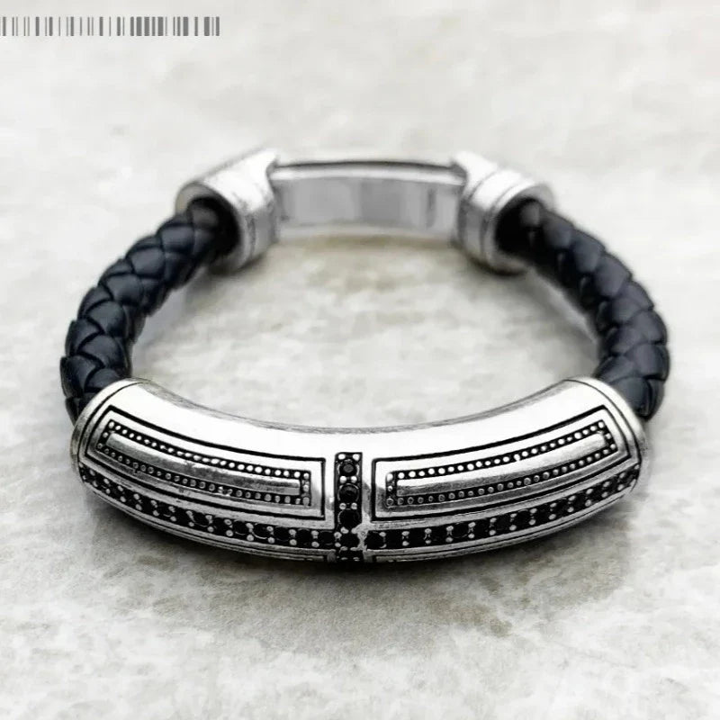 Rustikt Læderarmbånd med Kors - Exception®