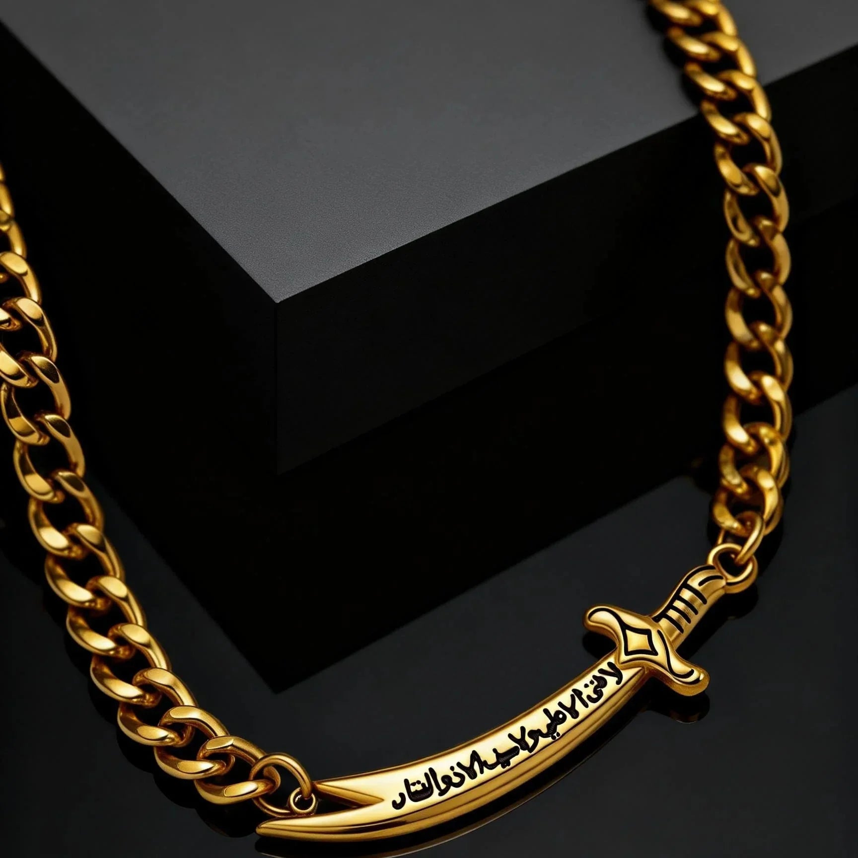 Kubanskt armband för herr med arabiskt Ali Zulfiqar-svärd i guld
