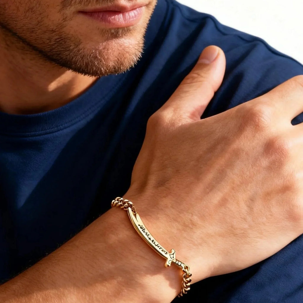 Kubanskt armband för herr med arabiskt Ali Zulfiqar-svärd i silver