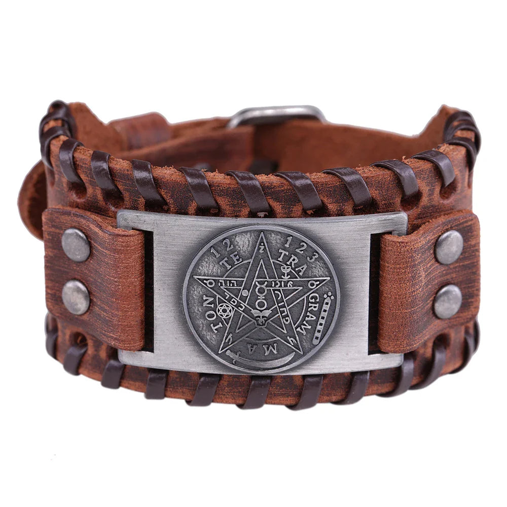 Läderarmband Pentagram Häxkonst Wiccan Länk 1