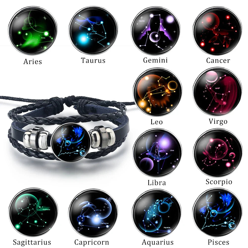 Bracelet Cuir Signe du Zodiaque 12 Constellations