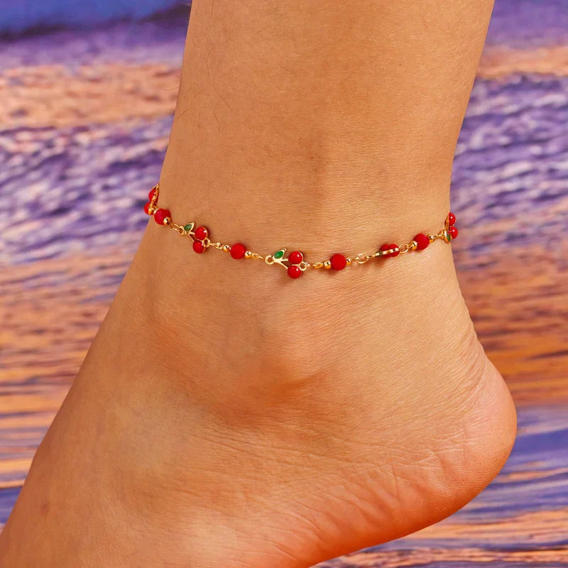Bracelet de Cheville avec Cerises Fleurs