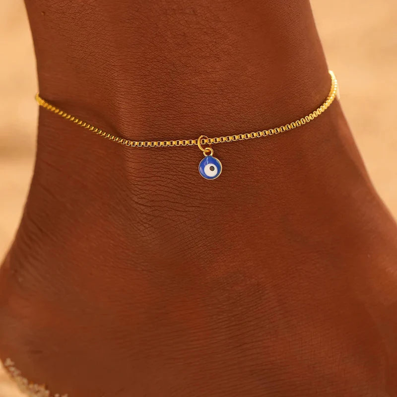 Náramek na kotník Modré oko zlatý