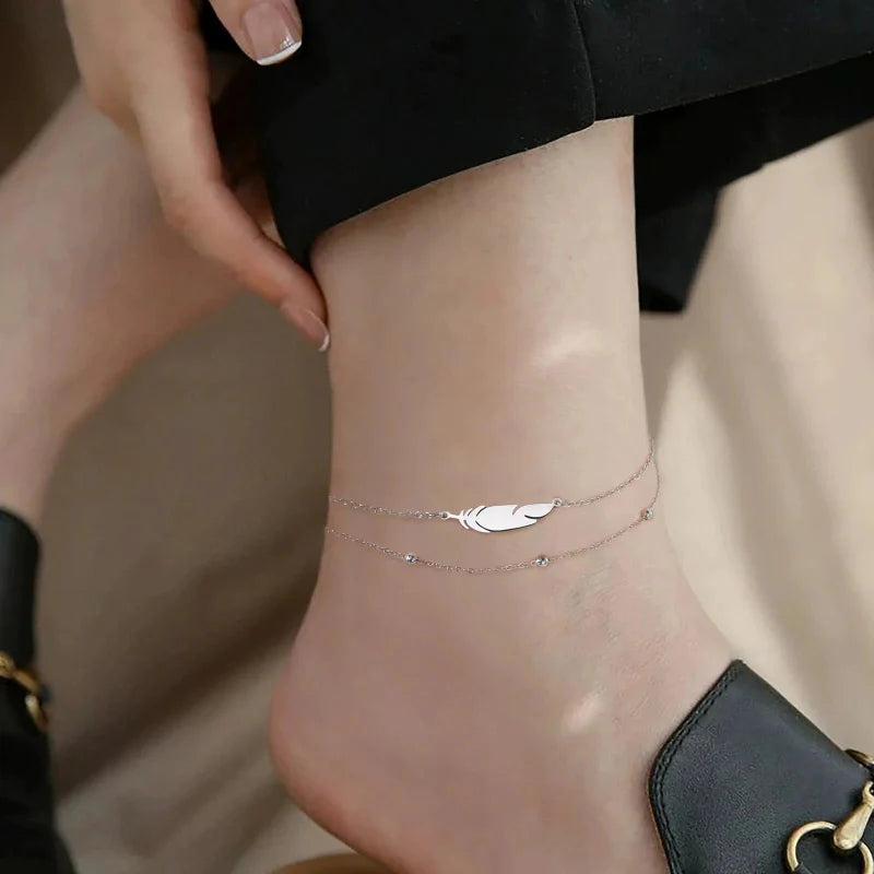 Bracelet de Cheville Plume argent