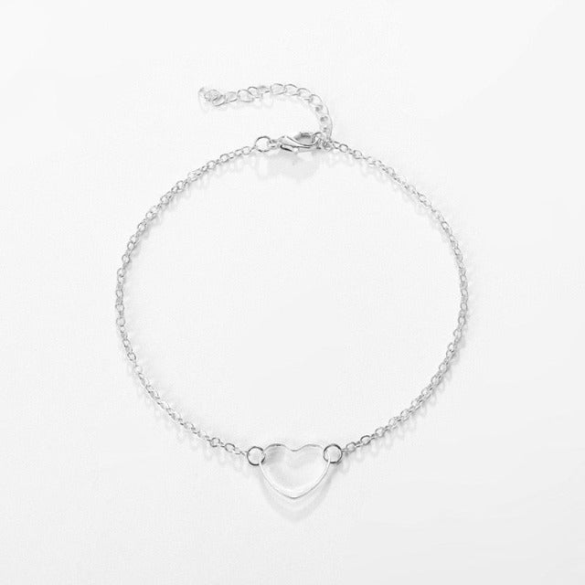Bracelet de Cheville pour Femme Coeur Or & Argent