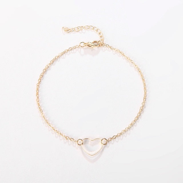 Bracelet de Cheville pour Femme Coeur Or & Argent