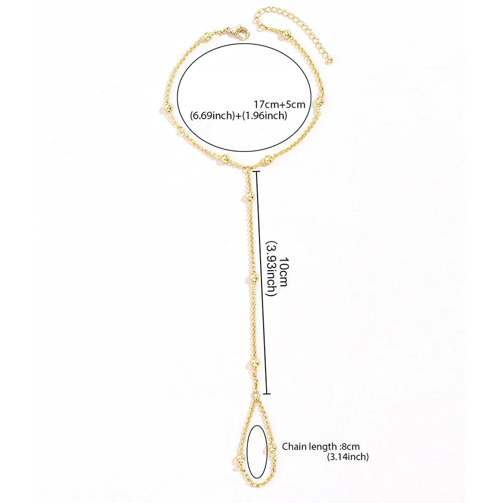 Náramek na ruku Koule Šperk pro ženy Řetěz na ruku a prst zlatý