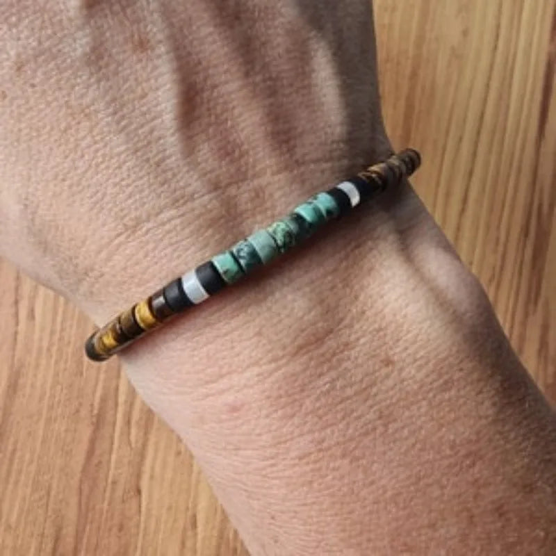 Náramek ochrany z přírodních kamenů Tygří oko a Amazonit