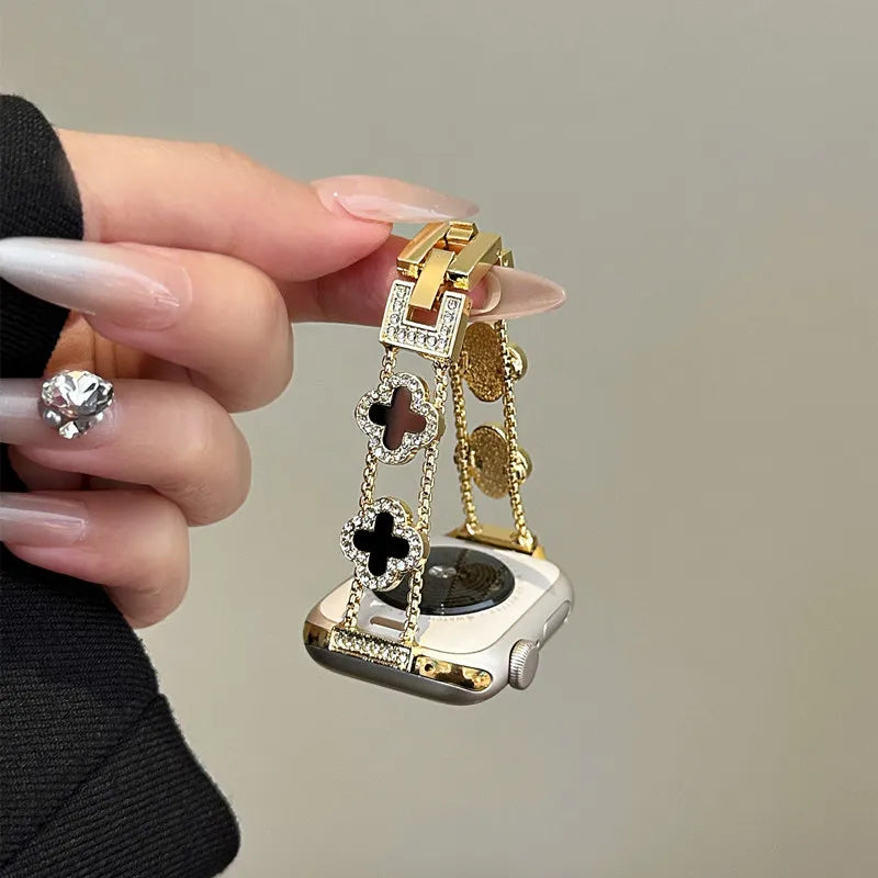 Udskiftningsarmbånd til Apple Watch - kløverdesign guld