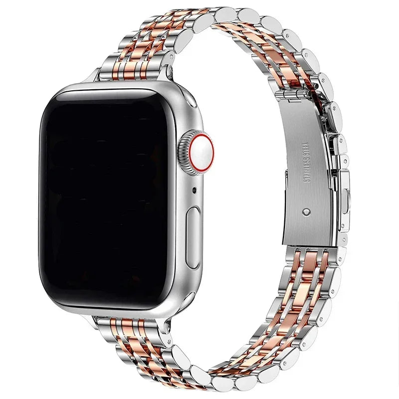 Náhradní řemínek pro Apple Watch ze stříbrné a růžově zlaté nerezové oceli
