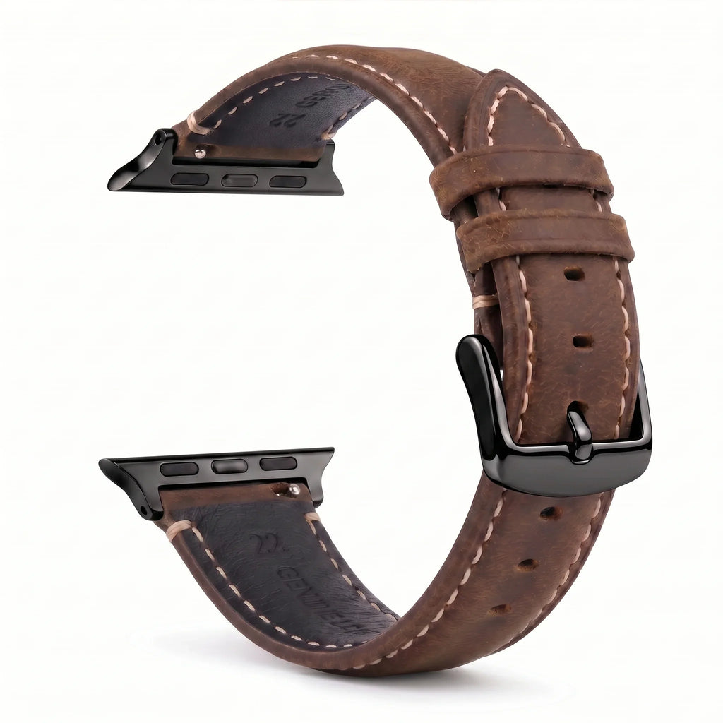Klassisk brun/sort læderudskiftningsrem til Apple Watch