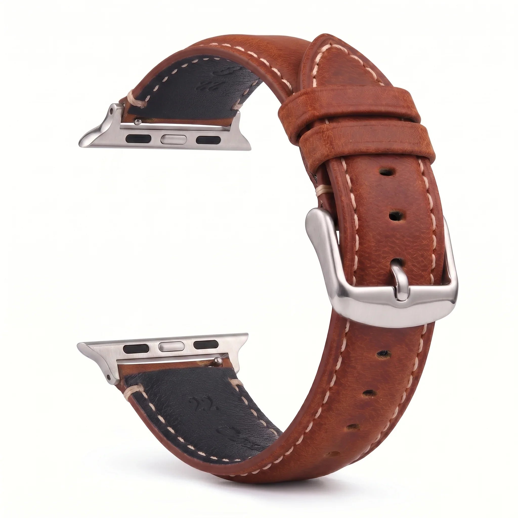 Klassisk brun/sølv læderudskiftningsrem til Apple Watch