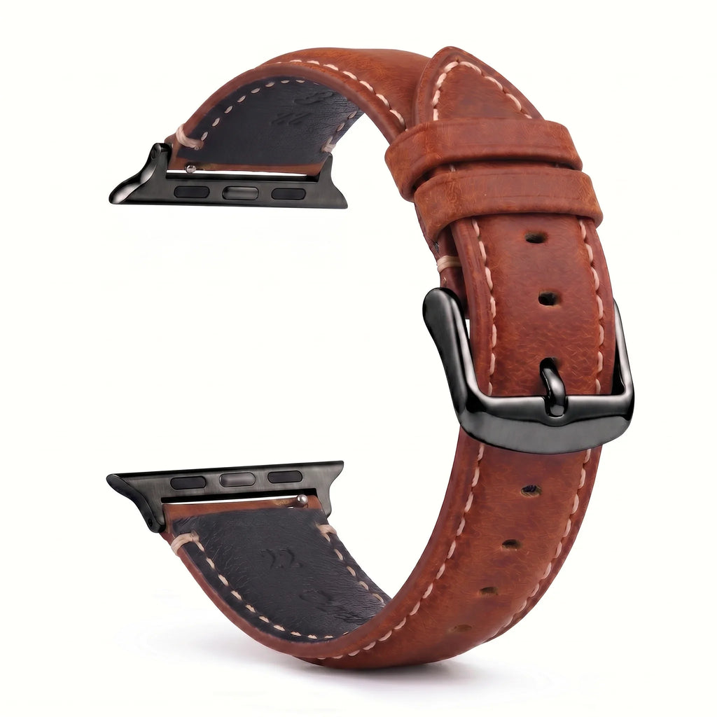 Klassisk brun/sort læderudskiftningsrem til Apple Watch
