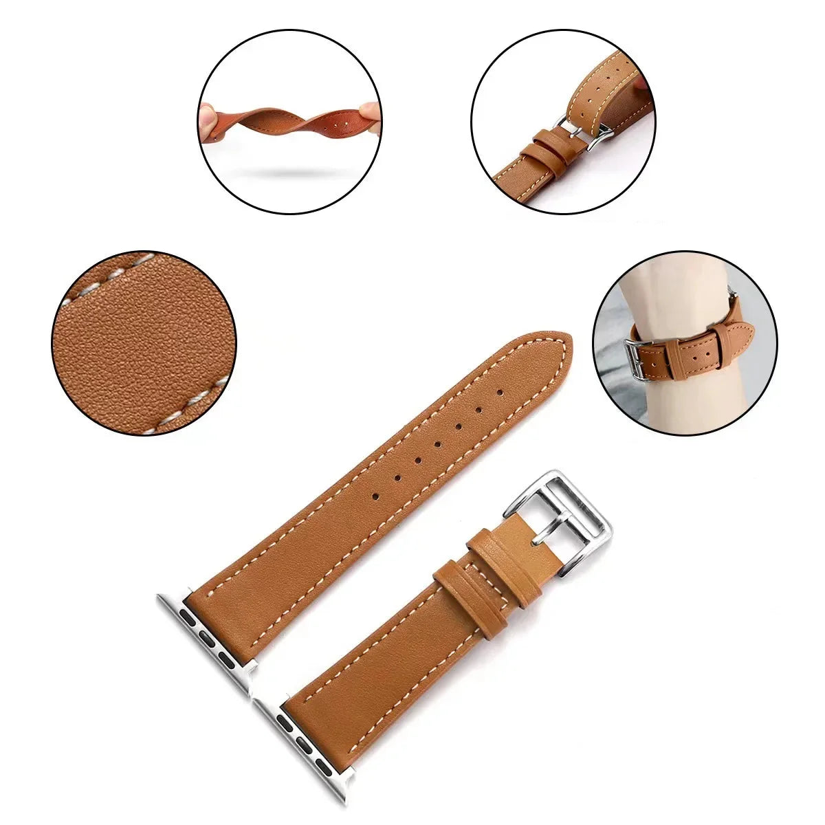 Ersättningsarmband i läder för Apple Watch för dam och herr