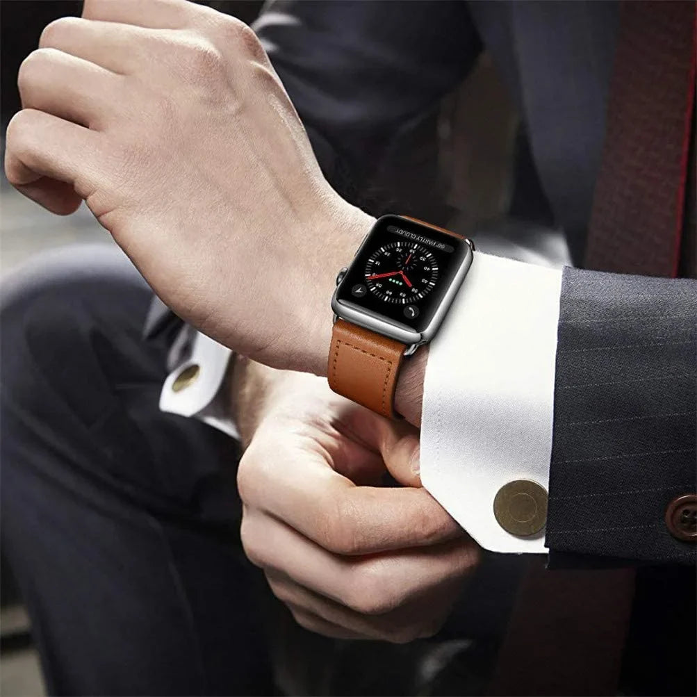 Ersättningsarmband i läder för Apple Watch för dam och herr brunt