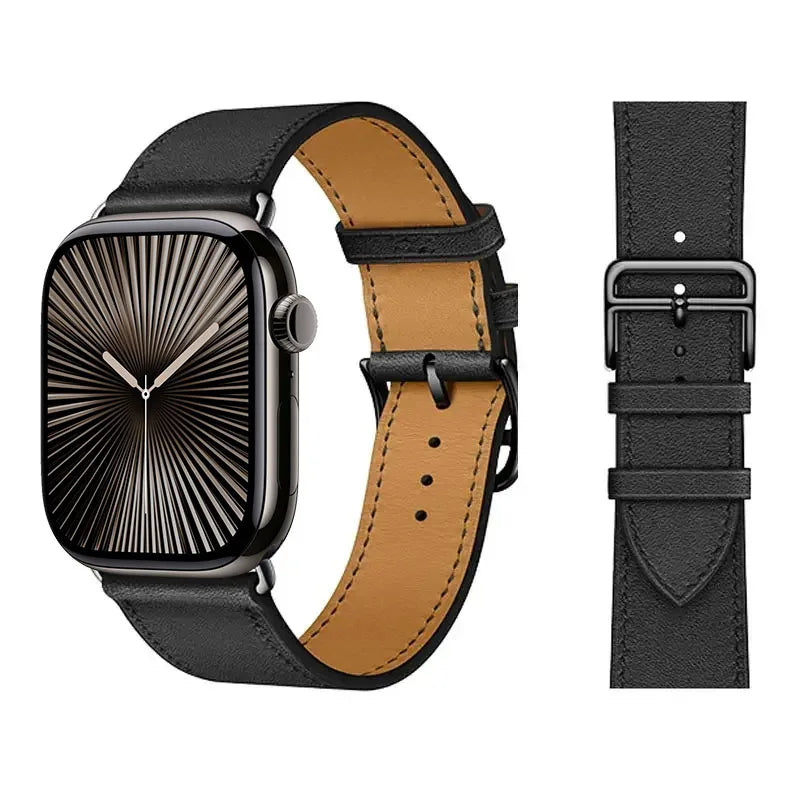 Ersättningsarmband i läder för Apple Watch för dam och herr svart