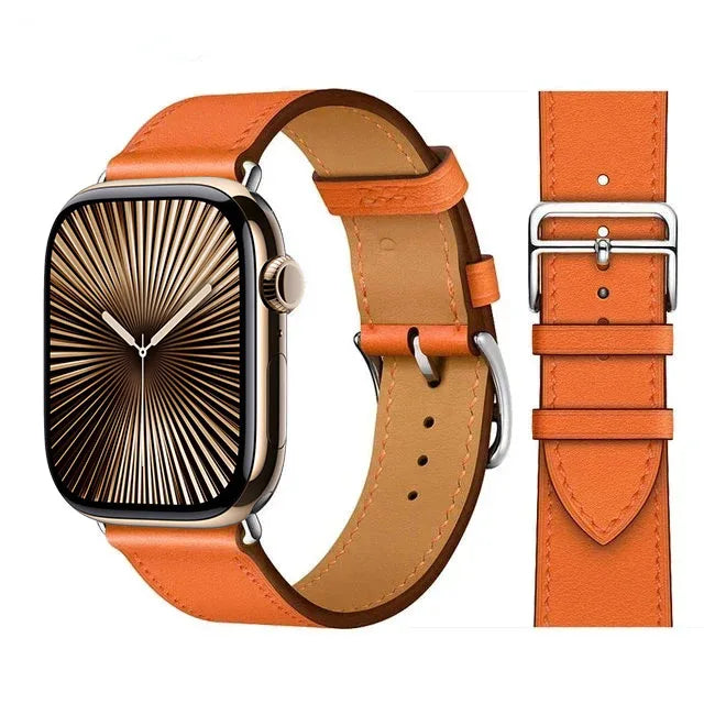 Ersättningsarmband i läder för Apple Watch för dam och herr orange