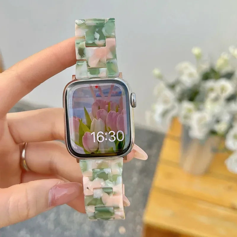 Udskiftningsrem til Apple Watch i grøn og rosa resin