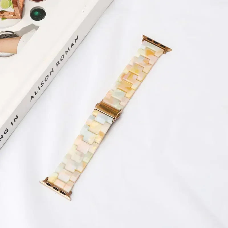 Udskiftningsrem til Apple Watch i gul og hvid resin