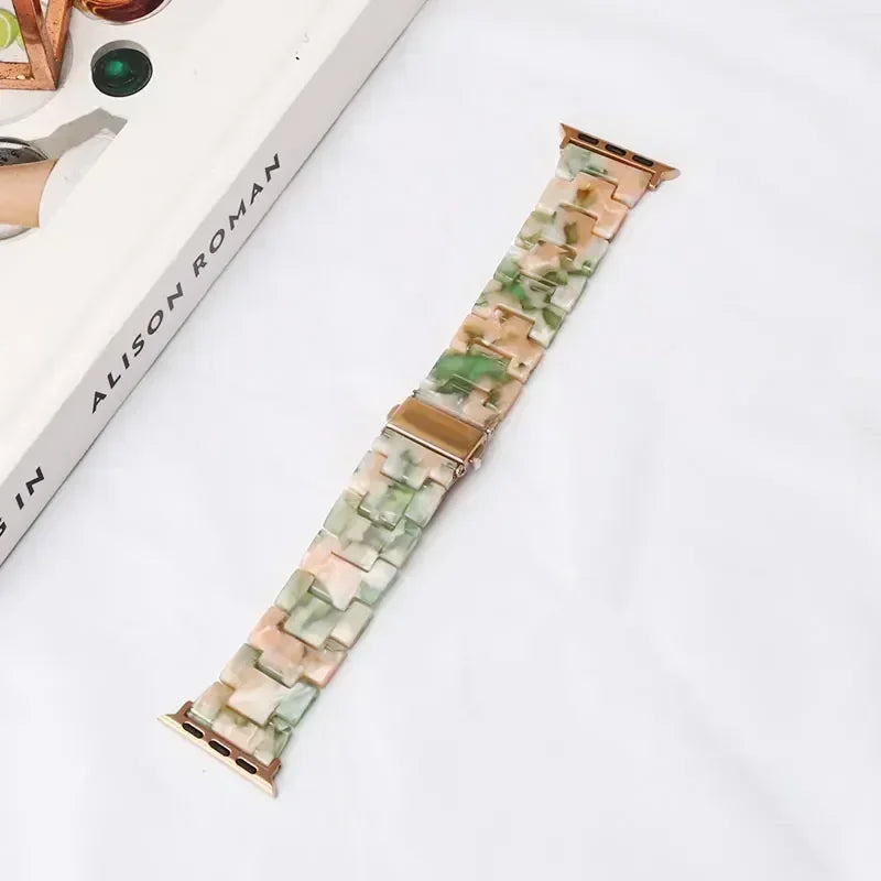 Udskiftningsrem til Apple Watch i grøn og rosa resin