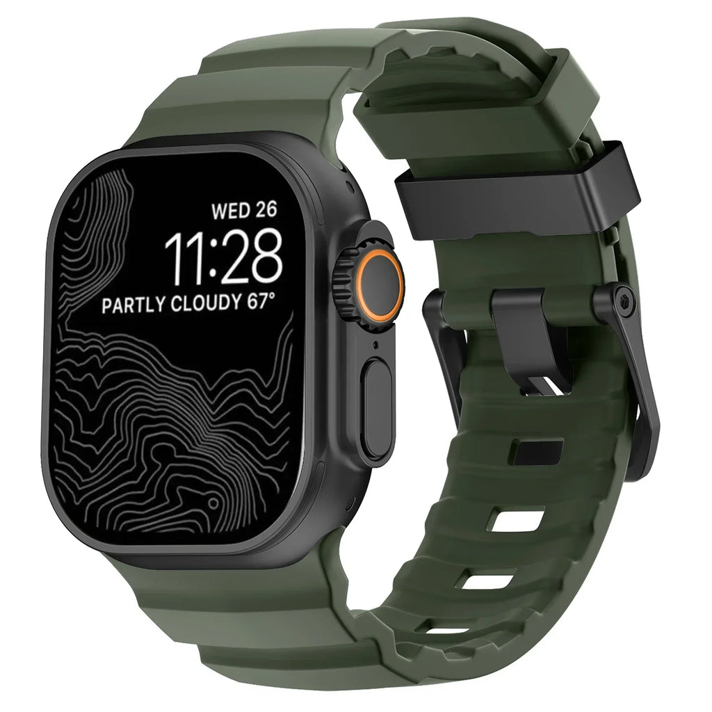 Udskiftningsrem til Apple Watch i tyk sortgrøn silikone