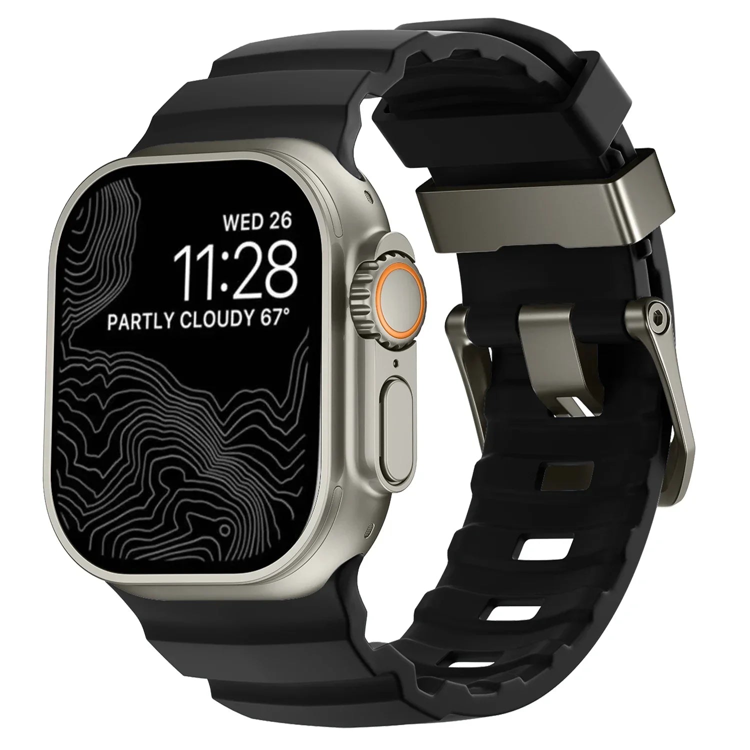 Udskiftningsrem til Apple Watch i tyk sort silikone