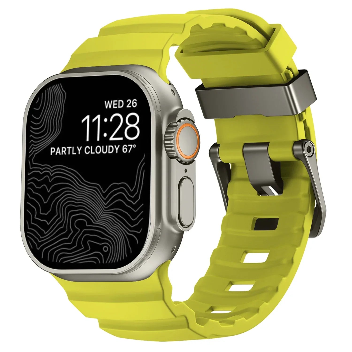 Udskiftningsrem til Apple Watch i tyk gulgrøn silikone