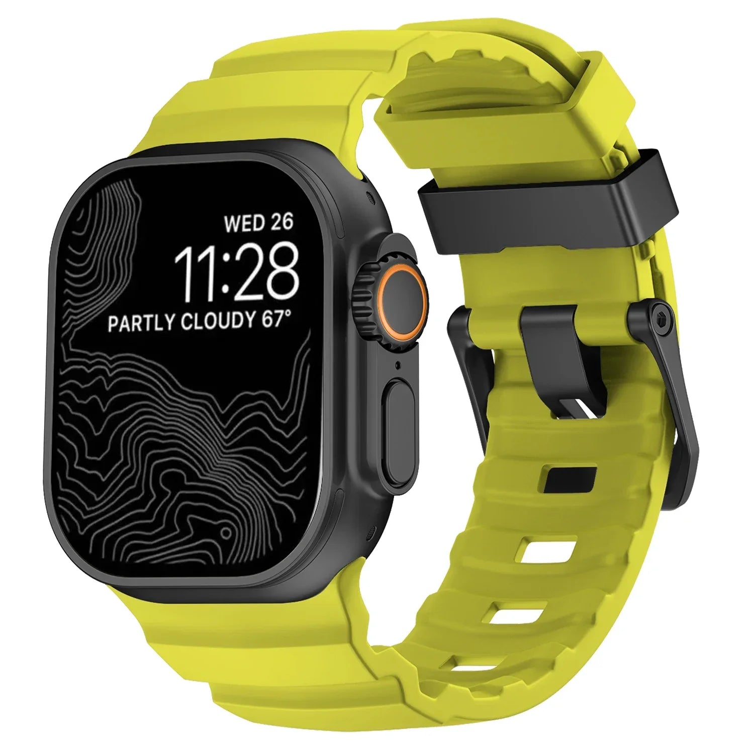 Udskiftningsrem til Apple Watch i tyk gulgrøn silikone