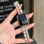 Náhradní řemínek pro Apple Watch se štrasem a perlami v růžově zlaté barvě