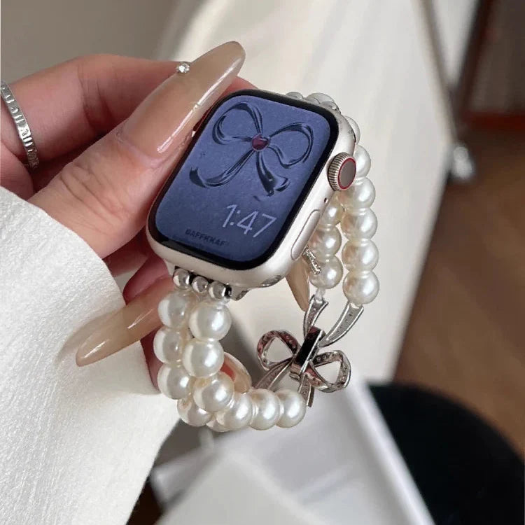 Ersättningsarmband för Apple Watch med strass och pärlor i vitt