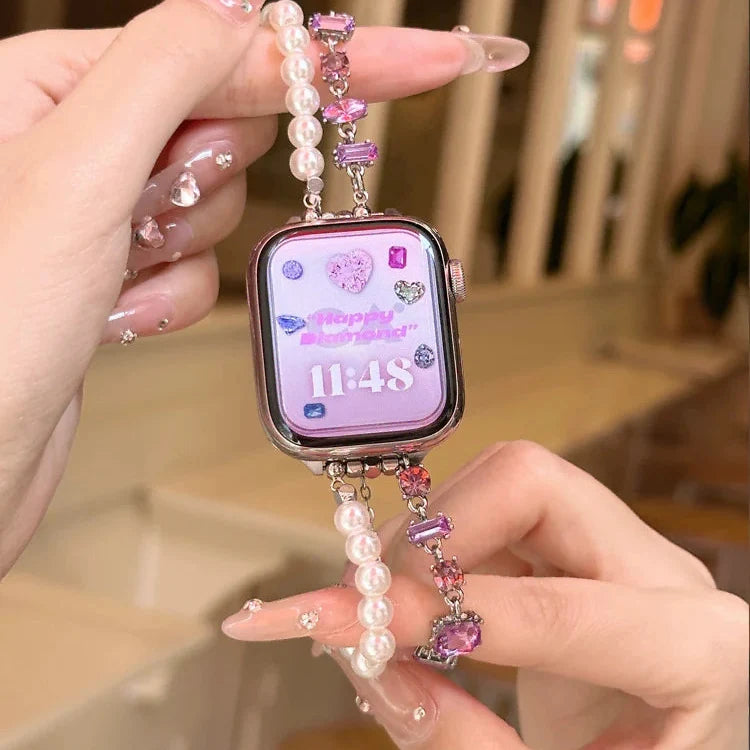 Ersättningsarmband för Apple Watch med strass och pärlor i rosa