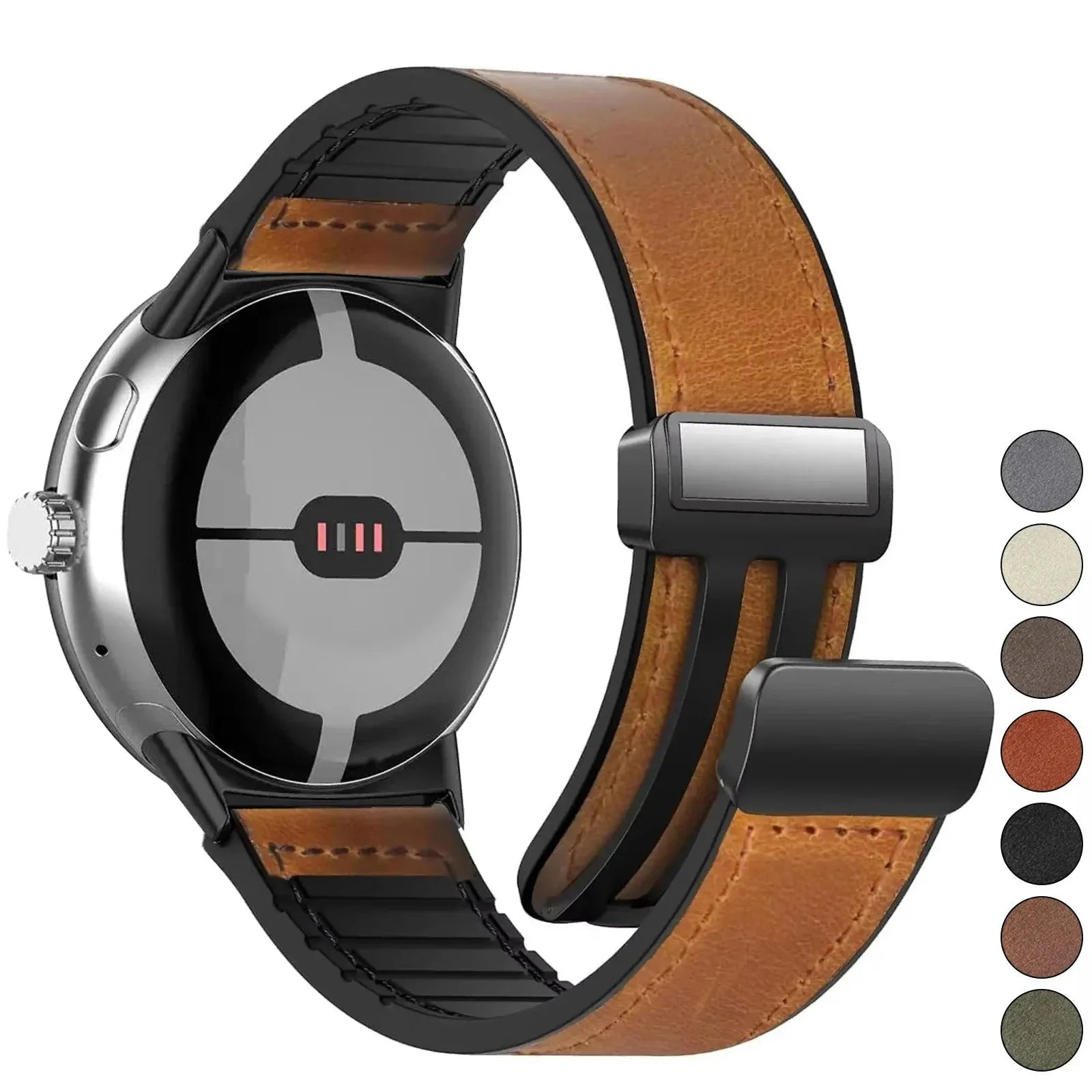 Erstatningsrem i brunt skinn for Google Pixel Watch 1, 2, 3, 4, 41 mm, 45mm 