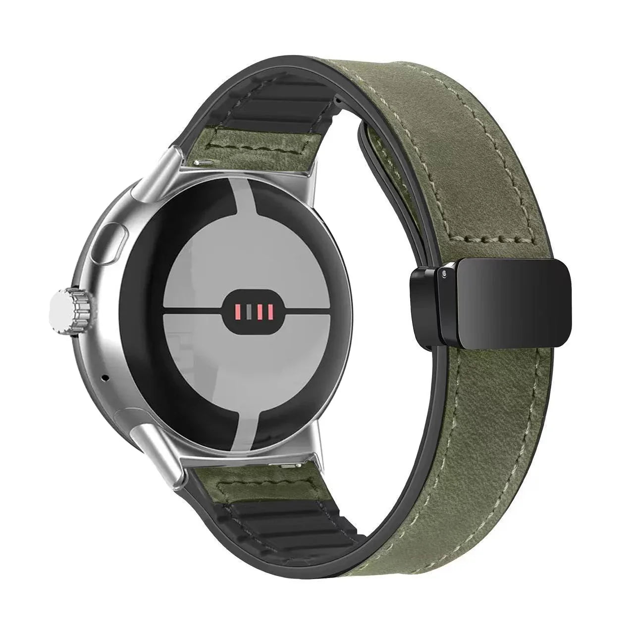 Erstatningsrem i grønt skinn for Google Pixel Watch 1, 2, 3, 4, 41 mm, 45mm