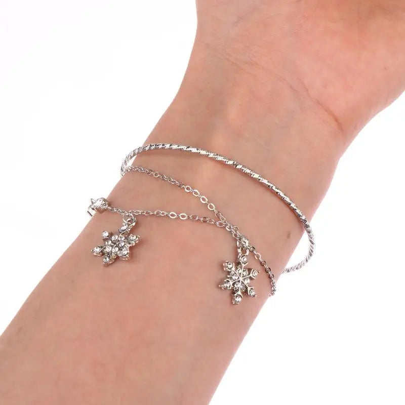 Bracelet Double avec Flocons de Neige en Cristal