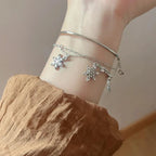 Bracelet Double avec Flocons de Neige en Cristal