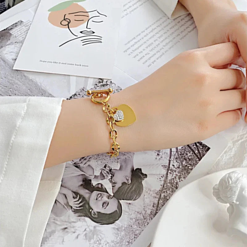 Dobbelt Hjerte Gourmette Armbånd Dame gull