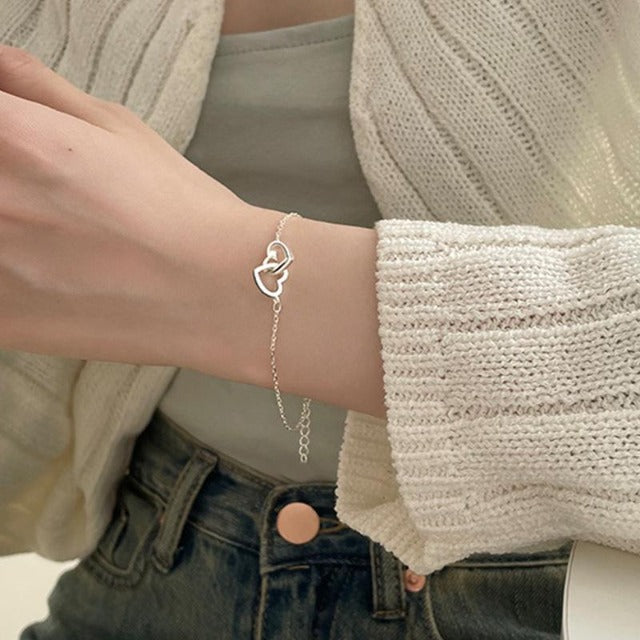 Bracelet Double Coeur Porte Bonheur