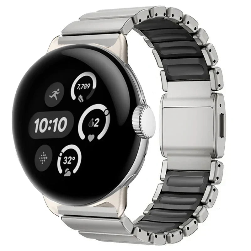 Armbånd i rustfritt stål til Google Pixel Watch 3, 4, 45mm sølv og svart