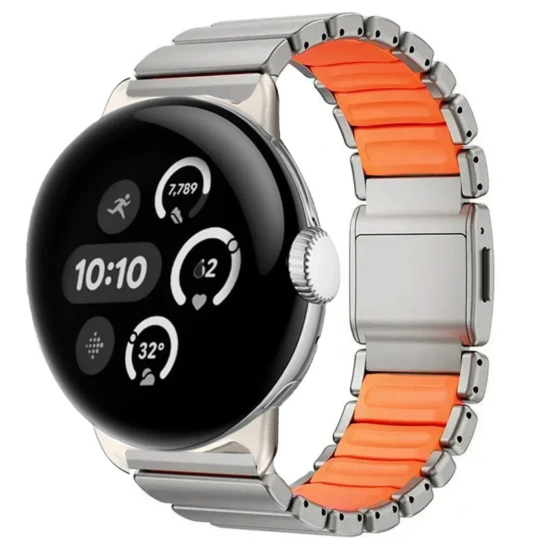 Armbånd i rustfritt stål til Google Pixel Watch 3, 4, 45mm sølv og oransje