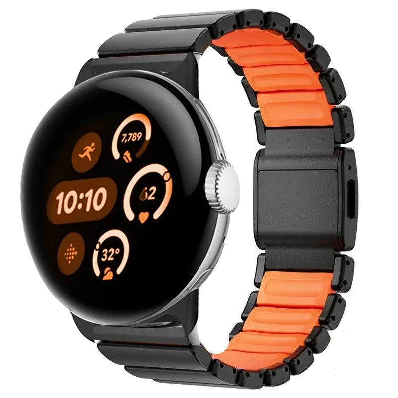 Armbånd i rustfritt stål til Google Pixel Watch 3, 4, 45mm svart og oransje