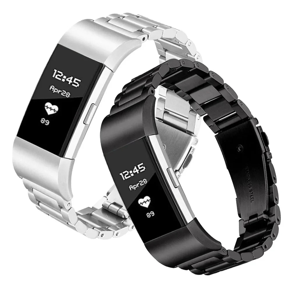 Urrem i stål til Fitbit Charge 5, Charge 6 ur i sølv og sort
