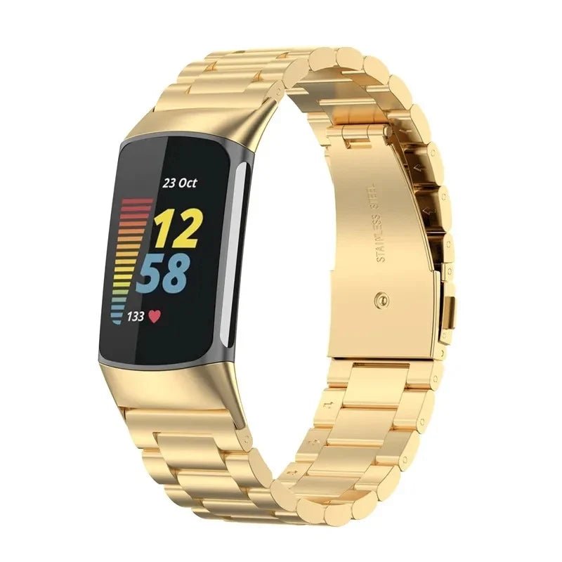 Urrem i stål til Fitbit Charge 5, Charge 6 ur i guld