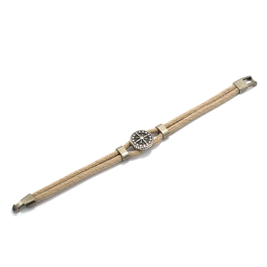Bracelet en Corde avec Boussole Rose des Vents beige