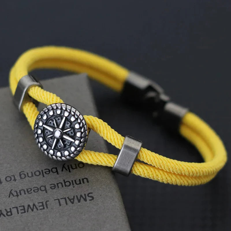 Bracelet en Corde avec Boussole Rose des Vents jaune