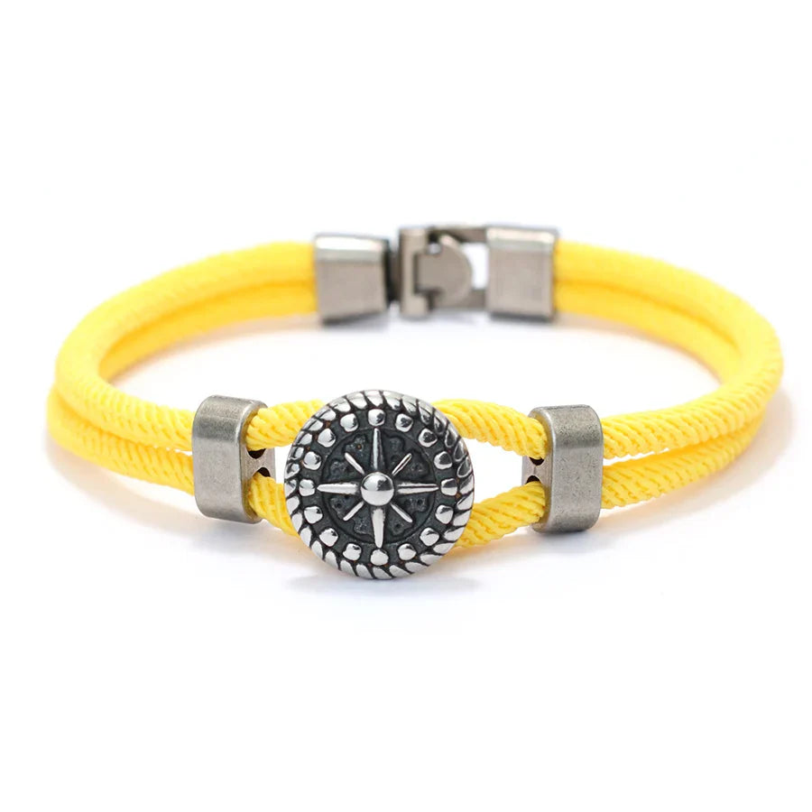 Bracelet en Corde avec Boussole Rose des Vents jaune