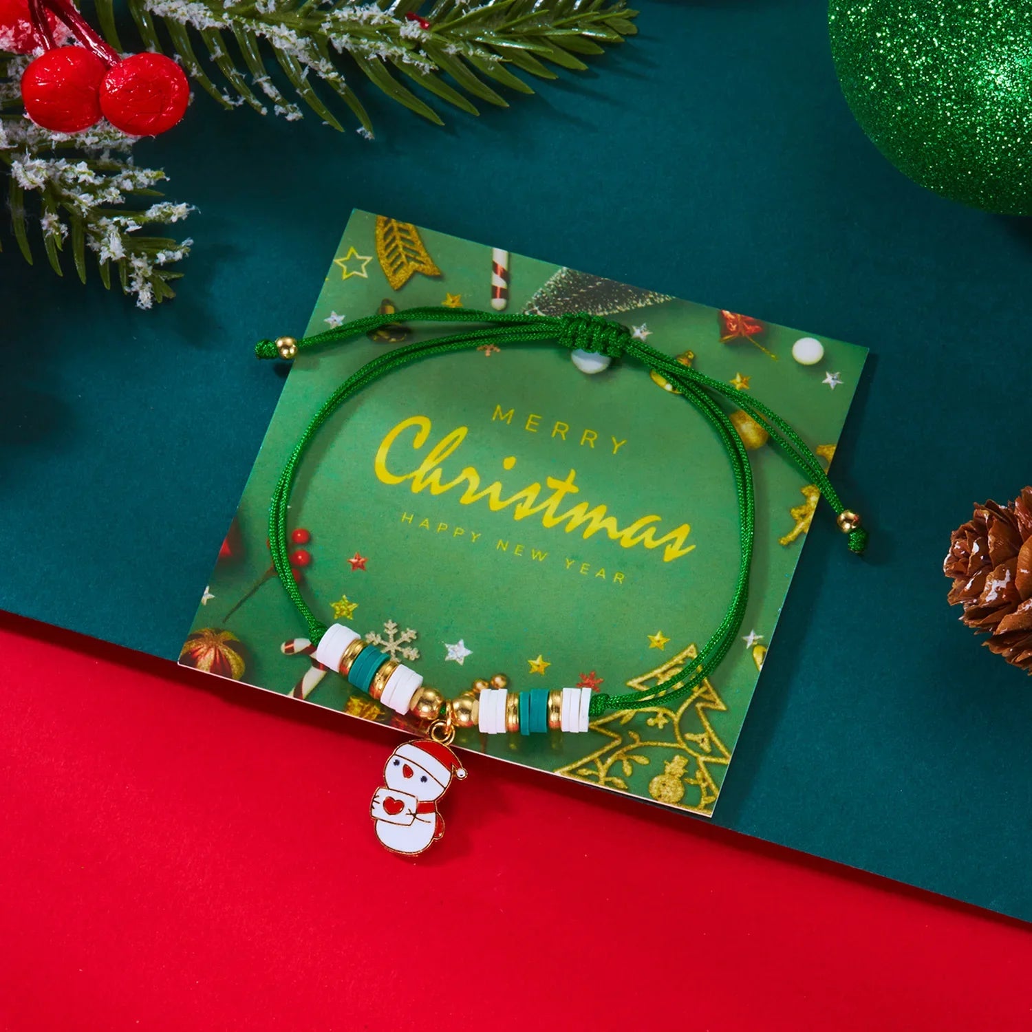 Rebåndsarmbånd med julevedhæng grøn snemand
