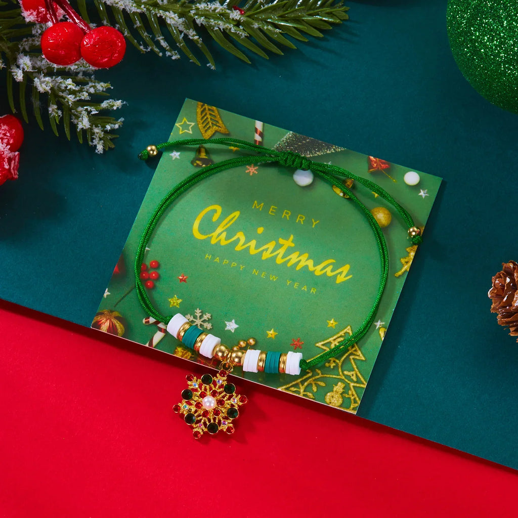 Armbånd i reb med julevedhæng grøn snefnug