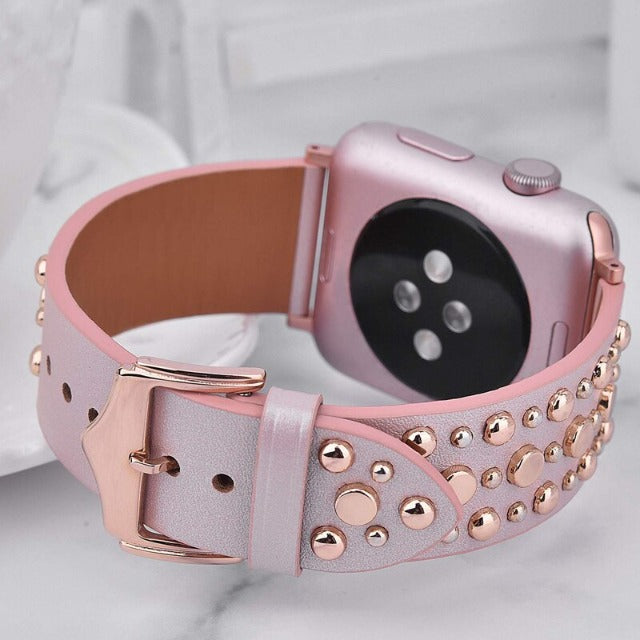 Bracelet en Cuir à Rivets pour Apple Watch